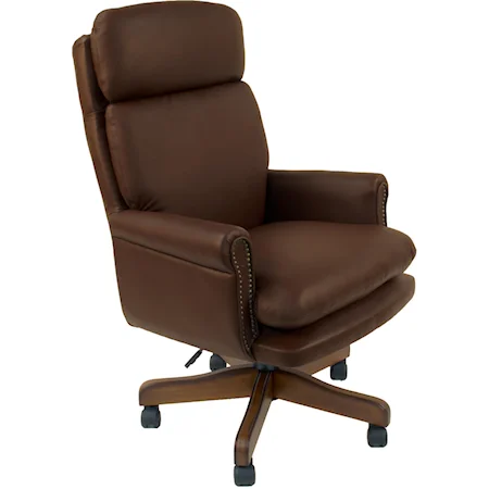 Leather Office Chair with Five-Star Base and Nailhead Trim